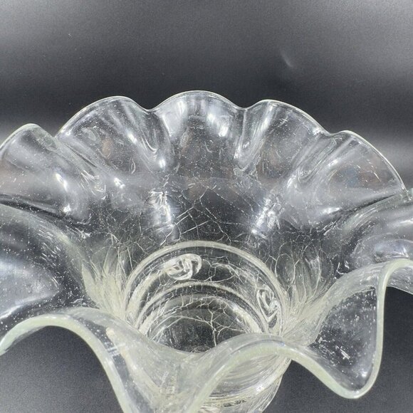 Vintage Clear Crackle Glads Ruffled Top Glass Vase Vessel Hand Blown Vase VTG - Picture 11 of 16